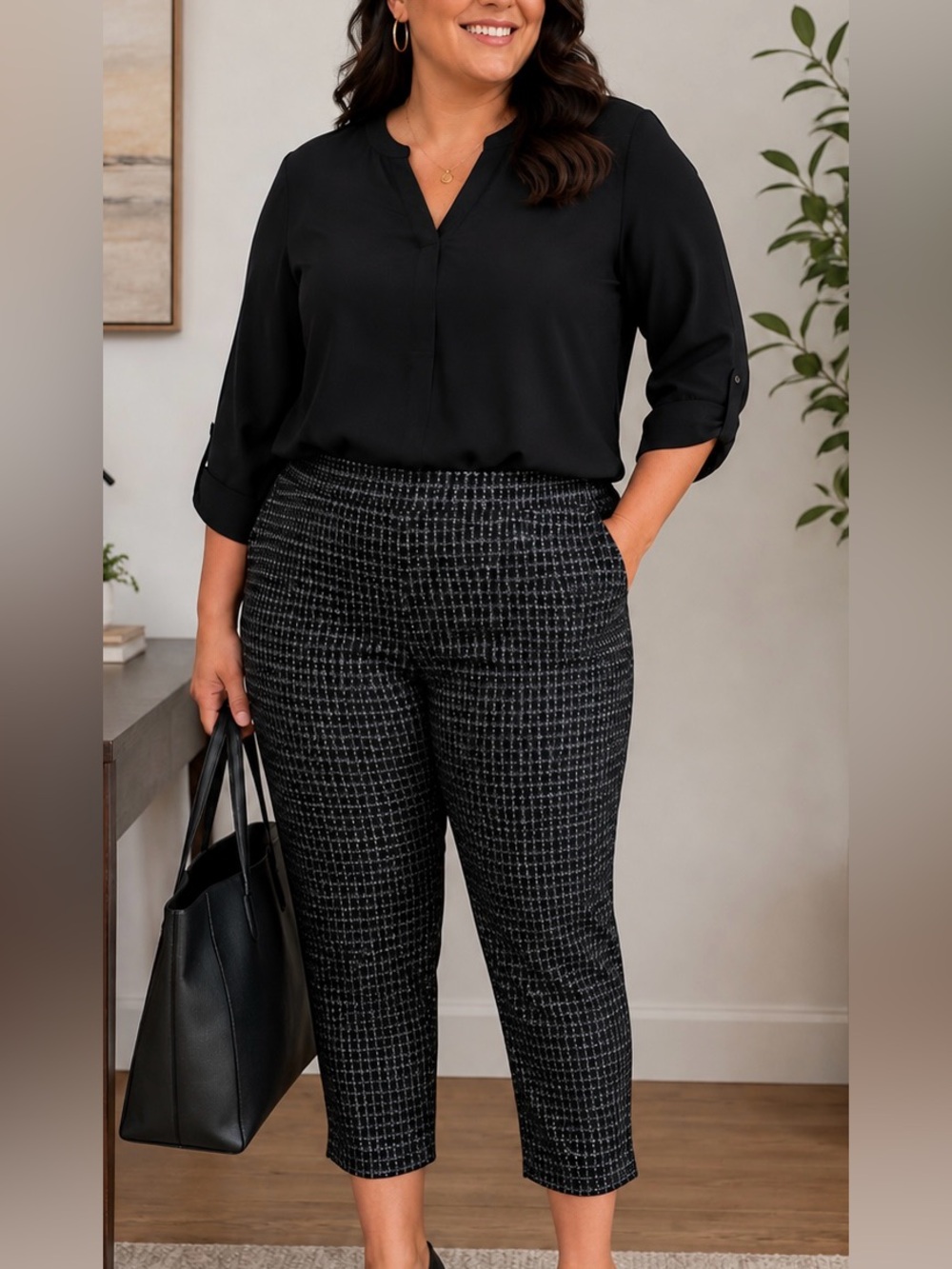 Women’s Premise Geometric Check Pattern Pull-On Pants Size 3X